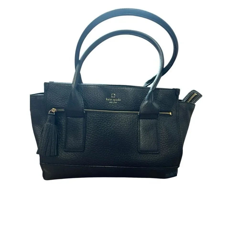 Kate Spade Southport Oden Black Pebbled Leather Satchel with Tassel